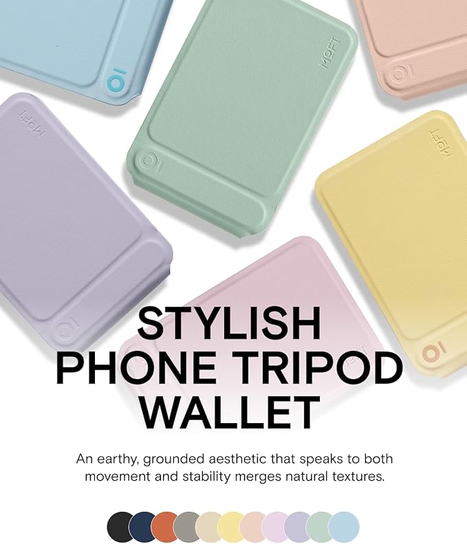 MOFT Phone Tripod Wallet for iPhone, Mulit-Angles, Lightweight & Portable Phone Stand, MOVAS Vegan Leather Magnetic Wallet, Strong Magnets, NFC Card Holder,Travel Essential, Peony (with Card Slot)