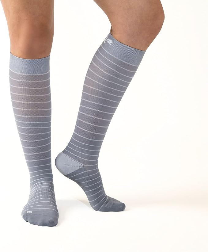 Medical Grade Compression Socks for Men & Women 15-20 mmHg by OrthoSleeve (Grey w/Stripes, Medium)