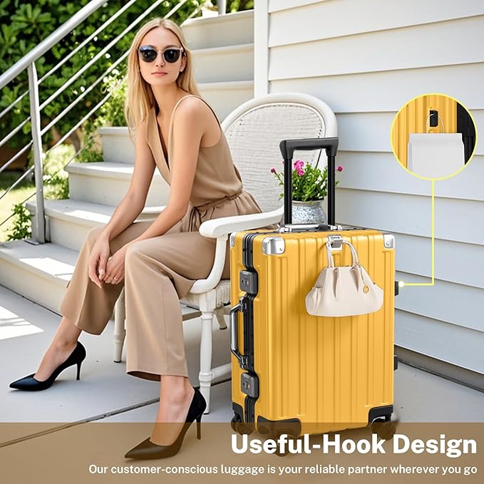 Krute Luggage 24 Inch Aluminum Frame Zipperless Suitcase with Spinner Wheels Checked Luggage PC+ABS Lightweight Hardshell