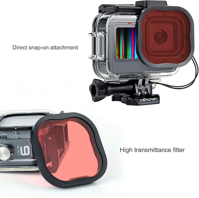 SOONSUN Waterproof Case with Dive Filters for GoPro Hero 13/12 / 11/10 / 9 Black, 196 Feet Underwater Protective Dive Housing Case with Red, Light Red, Magenta, 5X Close-up Macro Filters
