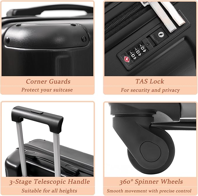 Merax Carry on Luggage Set, 20 Inch Hardshell ABS Suitcase with Spinner Wheels, Built-in TSA Lock & 2 Packing Cubes Airline Approved for Business Weekend Travel