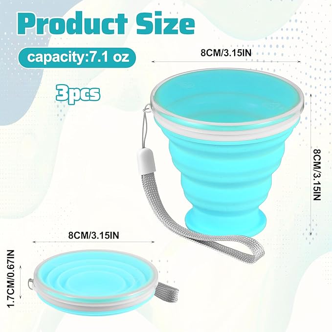 3 Pack Collapsible Cups for Traveling,Collapsible Travel Cup,Portable Reusable Silicone Drinking Folding Cup Set with Lid for Outdoor Adventures,Camping, Hiking, and Daily Use
