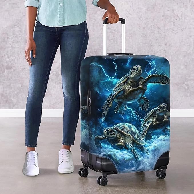 Sea Turtle Suitcase Cover Fits 26-29 Inch Luggage with Zipper Anti-Scratch Spandex Luggage Cover Washable Stretchable Travel Suitcase Covers for Luggage Universal Baggage Cover(Size L)