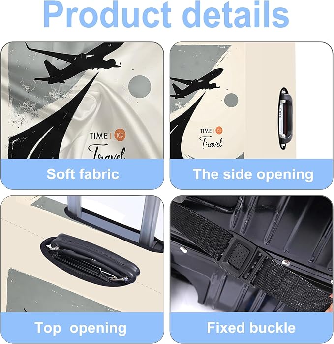 Suitcase Cover with Time to Travel Design, Luggage Protector, Fit for 32-34Inch Luggage Durable Travel Bag Cover with Zipper Closure