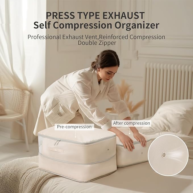 DIMJ 66L Comforter Storage Bag - 2 Pack Space Saving Self Compression Bags for Blankets, Duvets, Pillows, Bedding, and Down Jackets with Clear Window and Handle