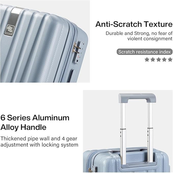 Hanke 20 Inch Expandable Carry on Luggage 22x14x9 Airline Approved Lightweight PC Hard Shell Suitcases with Wheels Travel Luggage Rolling Suitcase Travel Luggage Bag for Weekender(Gray)