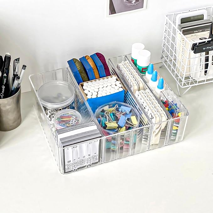 Yesesion Clear Cord Storage Box with Wire Ties, Plastic Cable Organizer for Drawer, Large Desk Accessories Case Container for Phone Charger, Battery, Art Crafts, Home Office Supplies, 2 Pack