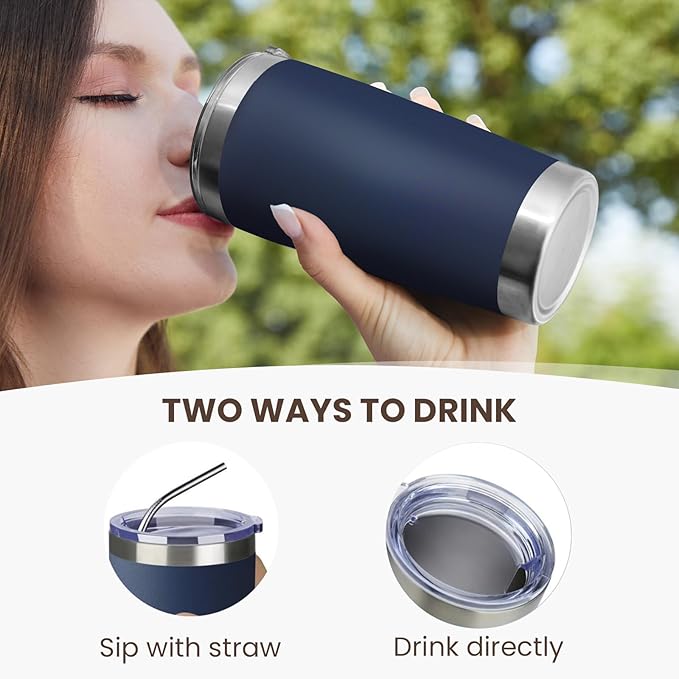 MEWAY 20oz Tumbler Cup Double Wall Vacuum Insulated Travel Mug Bulk, Stainless Steel Tumblers with Lid and Straw, Durable Powder Coated Coffee Cups for Cold & Hot Drinks (Navy, 1)