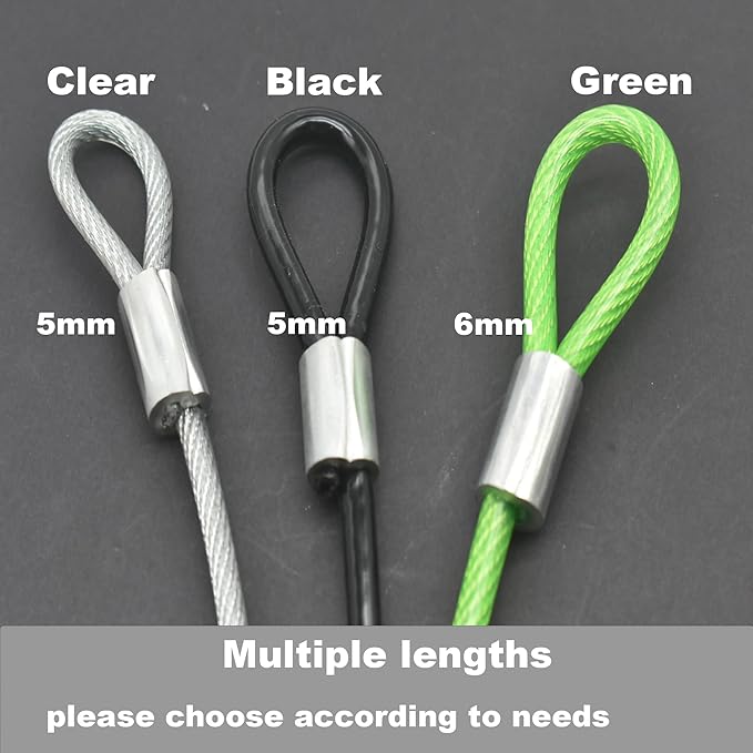 4 pcs 20 inch (50cm) 5mm Thickness Vinyl Cover Coated Galvanized Steel Wire Cable with Loops Security Lanyard Rope Tether Lock, Clear