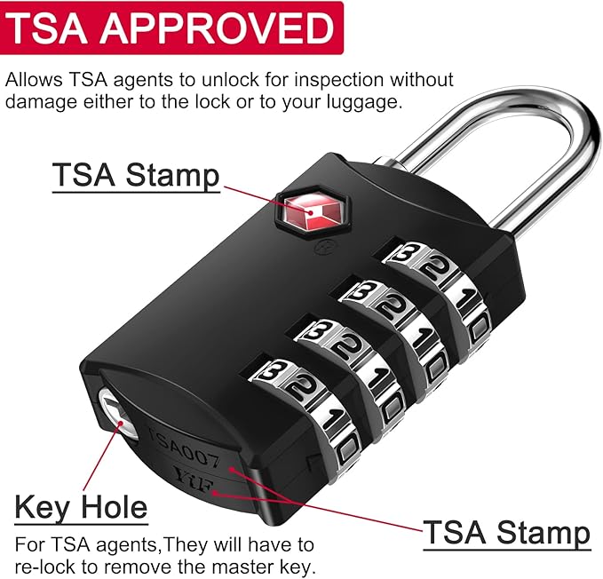 ZHEGE Luggage Lock for Train 4 Pack, 1 Cable (30 Inch), TSA Approved Travel Cable Lock for Backpack, Suitcase, School Gym Locker (4 Pack, Black)