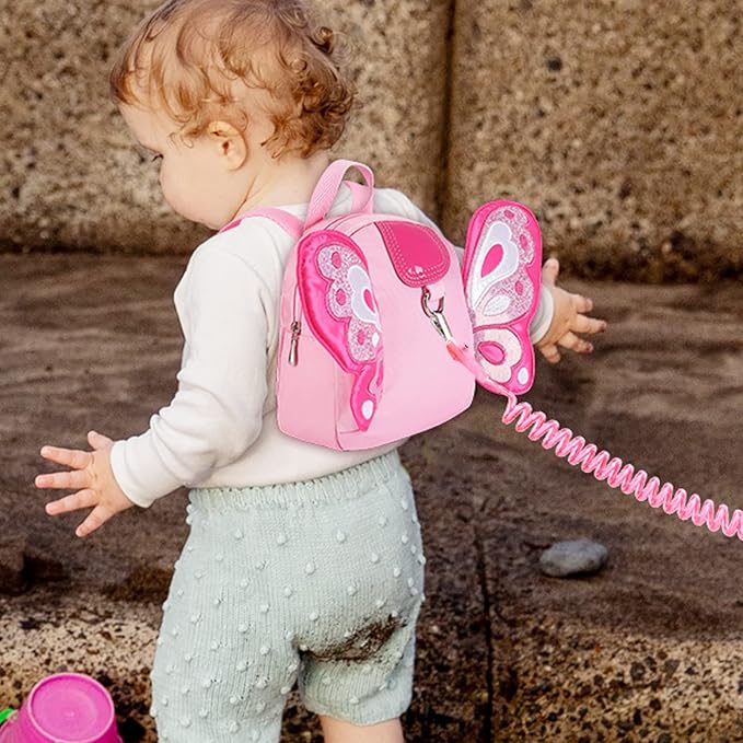 Accmor Toddler Harness Backpack Leash, Cute Butterfly Kid Backpacks with Anti Lost Wrist Link, Mini Child Backpack Harness Leashes Walking Wristband Travel Bag Harness Rein for Baby Girls (Pink)