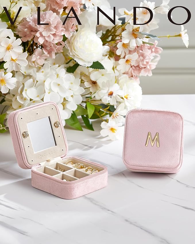 Vlando Teacher Appreciation Gifts for Women, Travel Jewelry Case for Women Teacher Gifts, Travel Gifts for Teacher, Travel Essentials Small Jewelry Box, Jewelry Travel Organizer - Letter Z, Pink