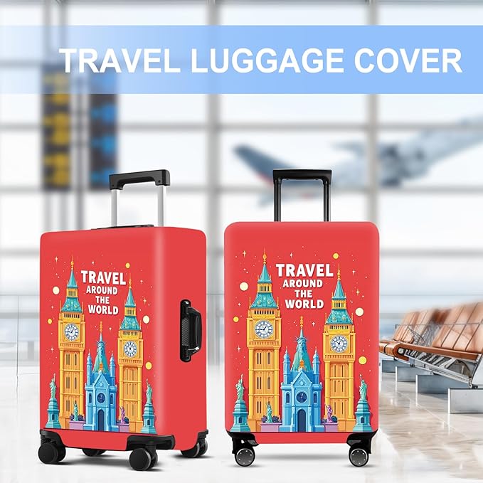 Luggage Cover Washable Suitcase Protector Anti-Scratch,Stretchable Fit for 20-34Inch Luggage Durable Travel Bag Cover with Zipper Closure (London-2, L(fits 28-30Inch suitcase))