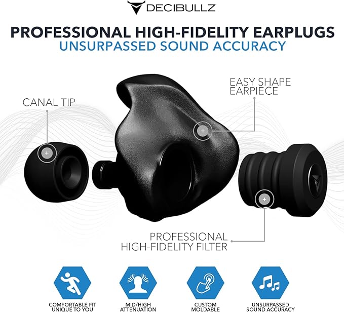 Decibullz Professional Moldable Earplugs Master Case Pack (10 Pairs) – Bulk Ear Plugs Individually Wrapped, High-Fidelity Hearing Protection for Concerts, Festivals, Musicians, DJs – Custom Fit