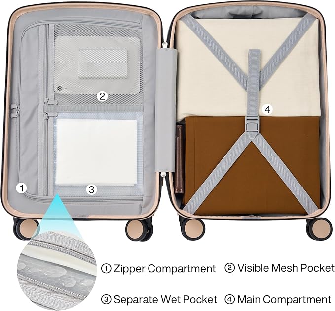 Hanke 20 Inch Hard Shell Suitcases with Spinner Wheels, Lightweight Carry On Luggage 22x14x9 Airline Approved Built-in TSA Lock, Durable Suitcase Rolling Luggage Carry-On Bag(Cuba Sand)