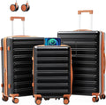 luggage sets 3 Piece with Spinner Wheel,100% PC Material Lightweight Durable,Expandable Carry On Travel Hardside Suitcase sets with TSA Lock for Men and Women (Black+brown)