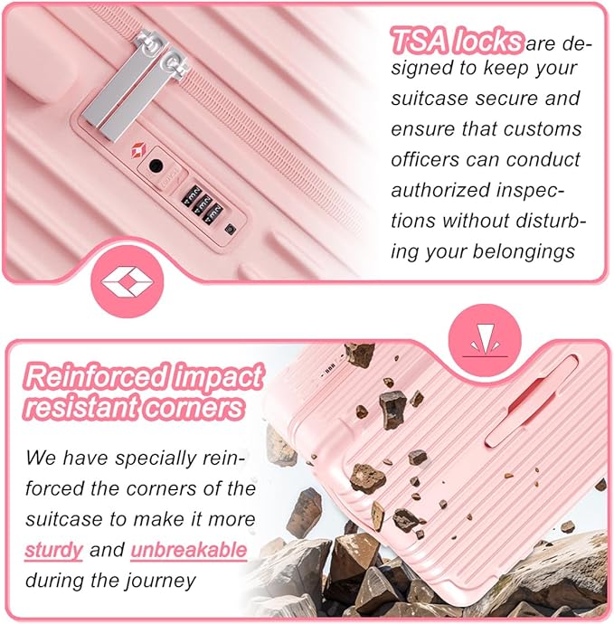 Krute Luggage Sets 2 Piece Suitcase PC+ABS Hardside Double Spinner Wheels TSA Lock Carry On Luggage 20+28 Inch (Pink)