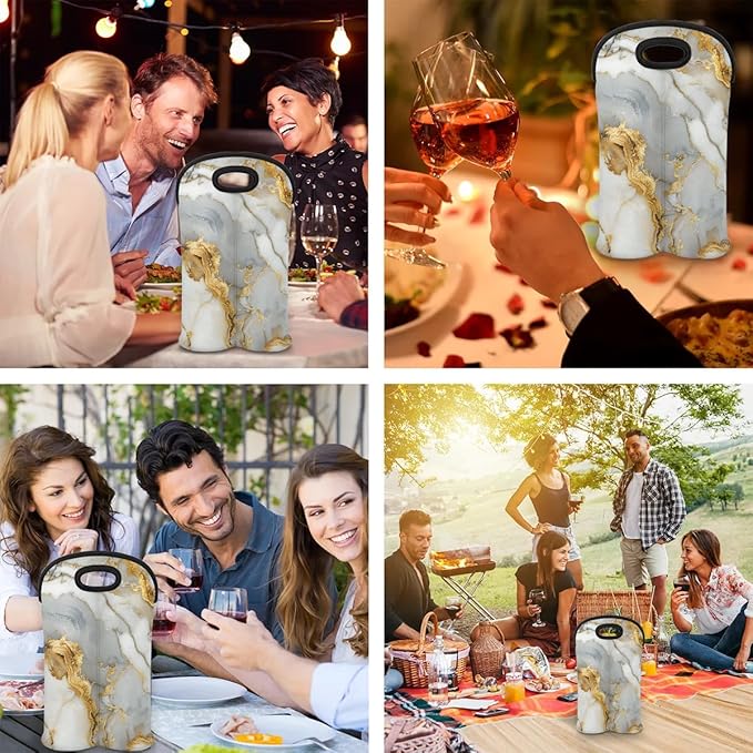 Wine Carrier Tote Personalized Bag for 2 Bottles - Neoprene Wine Bottle Holder with Carry Handle, Wine Protective Bag Insulated Bag Beer Cans Water Bottle Holder for Travel Picnic,Style12