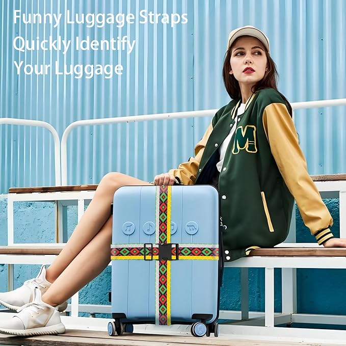 Geometric Arts Luggage Straps for Suitcases, Adjustable Luggage Travel Belt to Keep Luggage Security While Travel, Strong Polyester Fabric, Easy-to-Recognize Funny Pattern Travel Accessories, 2 Pack