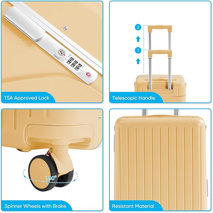 TABU 20" Ride-on Luggage with Seat For Kids & Adults，Carry On Hardshell Ride On Suitcase with 360° Lockable Spinner and TSA Lock, Yellow
