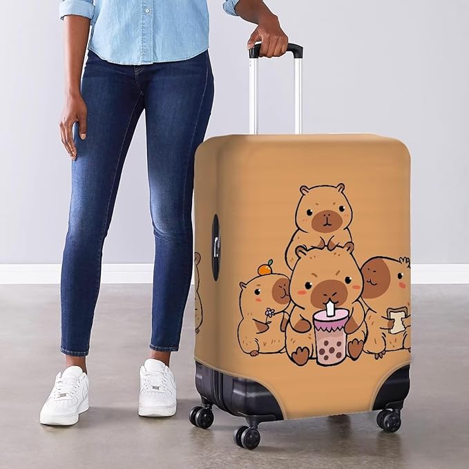 Milk Tea Capybara Luggage Cover Fit 22-25 Inch Universal Thickness Suitcase Covers Protector with Invisible Zipper Scratch-Resistan Travel Luggage Baggage Case