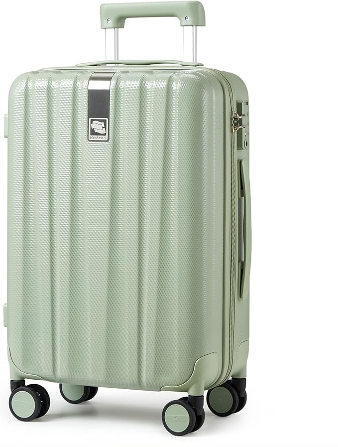 Hanke 29 Inch Luggage Suitcases With Spinner Wheels Lightweight PC hardside Rolling Suitcase With Travel Lock, Checked-Large 29-Inch(Bamboo Green)
