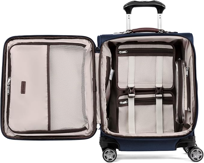 Travelpro Platinum Elite Softside Expandable Carry on Luggage, 8 Wheel Spinner Suitcase, USB Port, Men and Women, International, True Navy, Carry On 19-Inch