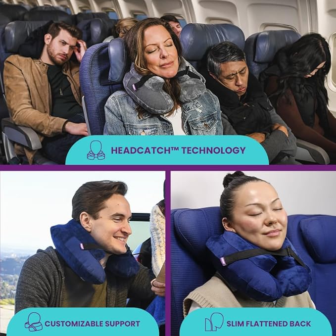 Cabeau Inflatable Travel Pillow – Air TNE – Adjustable, Lightweight, and Supportive for Sleeping on Airplanes, Trains, and Cars– Customized Fit and Compact Carrying Case (Slate Grey)