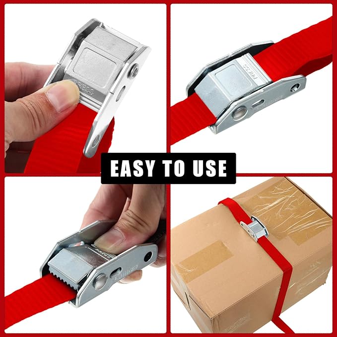 16 Pcs Cambuckle Tie Down Straps 1763lbs Break Strength Securing Straps 1'' x 15 ft Cambuckle Tie Downs with S Hook for Motorcycle, Kayak, Car, Truck, Boat Moving, Securing Cargo(Red)