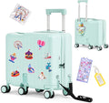Kids Ride-On Luggage, 20" Hardshell Carry-On Suitcase with 6 Spinner Wheels, Foldable Pedal, Hidden Cup Holder & Combination Lock for Toddlers & Children (Green, 20-inch)