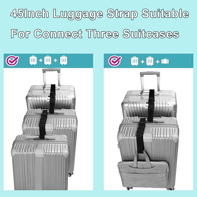4Pack Luggage Straps for Suitcases, Travel Connector for Carry On Bag, Add Bag to Connect Two Suitcases, Adjustable Belt Attachment Accessories for Connect Your 3 Luggages, Light Blue