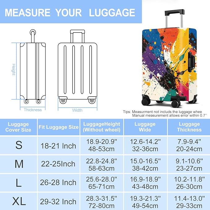 Luggage Cover Washable Suitcase Protector Anti-scratch Suitcase cover Fits 20-34 Inch Luggage (Watercolor, M(24-26inch suitcase))