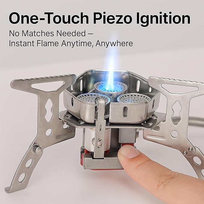 Windproof Camping Stove, Portable Camping Stove with Piezo Ignition, Collapsible Design with Carrying Casefor Outdoor Hiking, Backpacking, Picnic & Emergency Cooking (6800W)