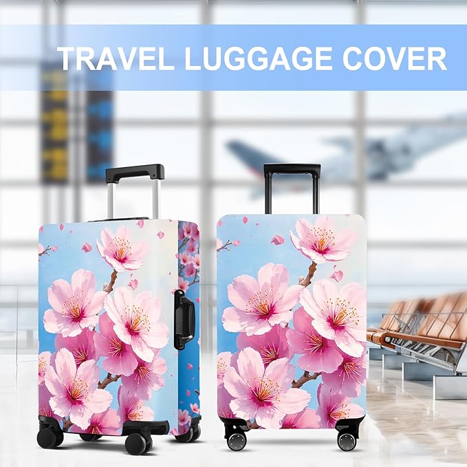 Luggage Cover Washable Suitcase Protector Anti-Scratch,Stretchable Fit for 20-34Inch Luggage Durable Travel Bag Cover with Zipper Closure (Peach blossom, S(fits 20-22inch suitcase))