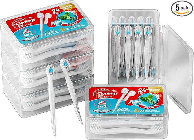 cleaings® Mini Disposable Toothbrush Set with Toothpaste – Travel Essentials, Portable Toothbrush for Women & Men, Camping, Road Trip, Vacation, 24 Count-Mint Flavor（Pack of 5）
