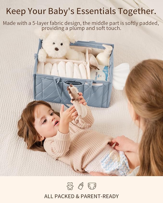 Baby Diaper Caddy with Tissue Pocket, Multi-Function Caddy Organizer with Shoulder Strap & Stroller Clips – Durable Organizer Bags for Nursery, Travel & Car, Baby Essentials Changing Table