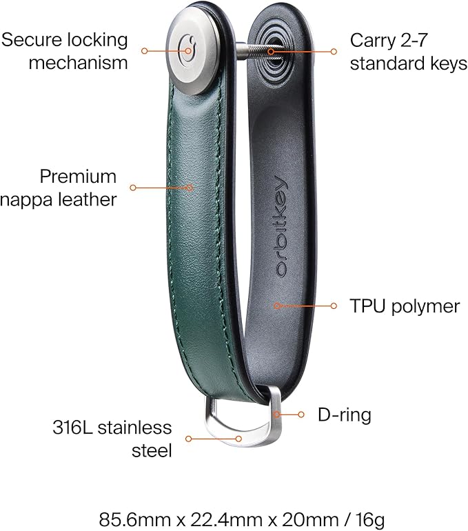 Orbitkey Key Organizer Hybrid Leather | Premium Nappa leather & TPU, Stainless Steel Locking Mechanism, Slim & Quiet Profile
