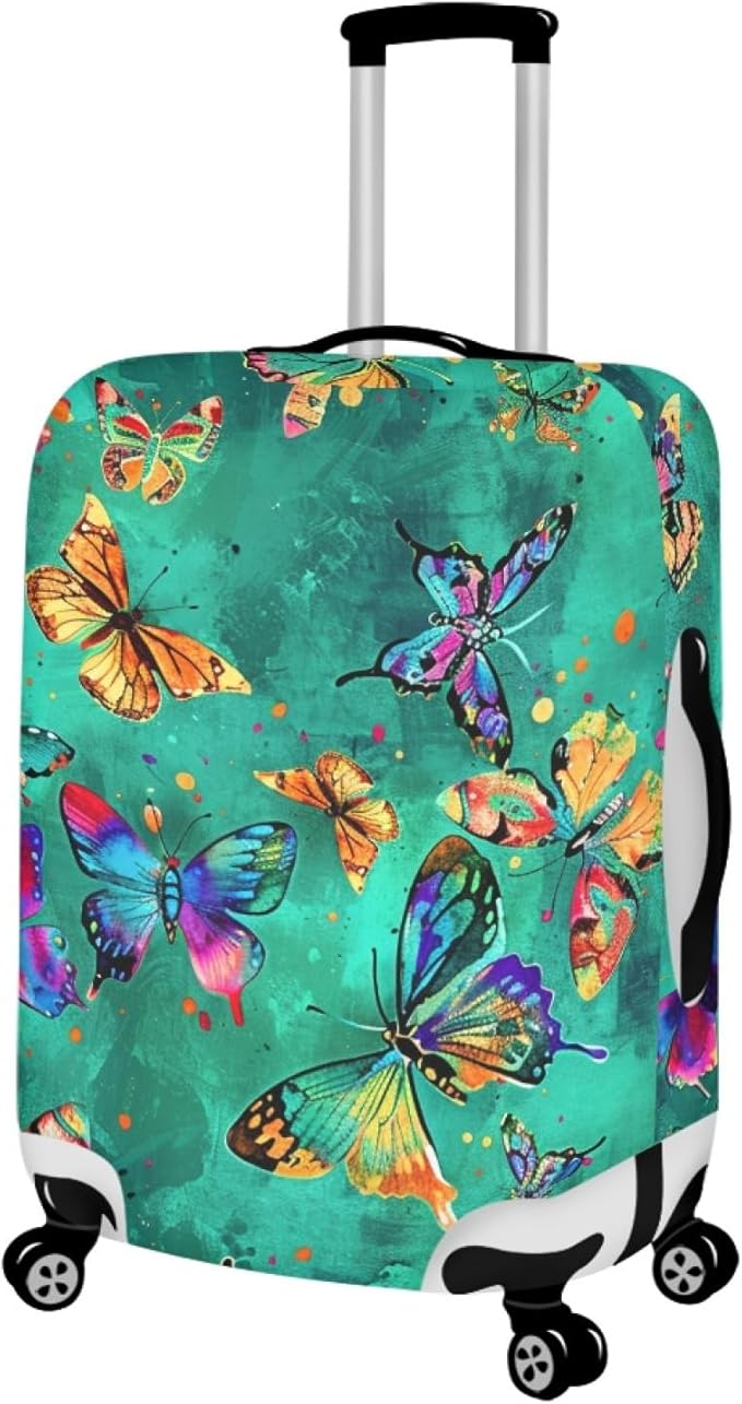Butterflies Print Baggage Covers for 18-21 Inch Anti Scratch Luggage Protector for Women Girls Boys Non Slip Spandex Suitcase Cover Colorful Luggage Cover