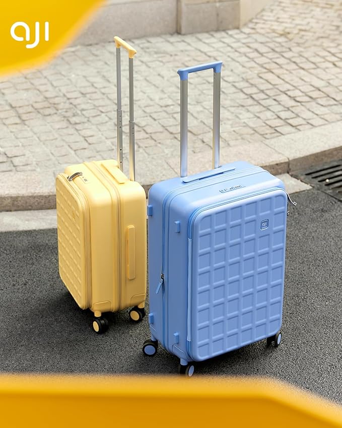 aji Expandable Top Opening Carry On Luggage Airline Approved, 20 Inch Lightweight Hardside Carry On Suitcase with Spinner Wheels, Travel Luggage with Laptop Compartment for Women Men, Cheese Yellow