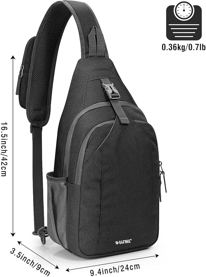 G4Free Sling Bag RFID Blocking Sling Backpack Crossbody Chest Bag Daypack for Hiking Travel(Black)
