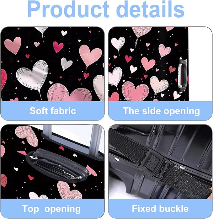 Luggage Cover Washable Suitcase Protector Anti-Scratch,Stretchable Fit for 20-34Inch Luggage Durable Travel Bag Cover with Zipper Closure (Heart-2, L(fits 28-30Inch suitcase))