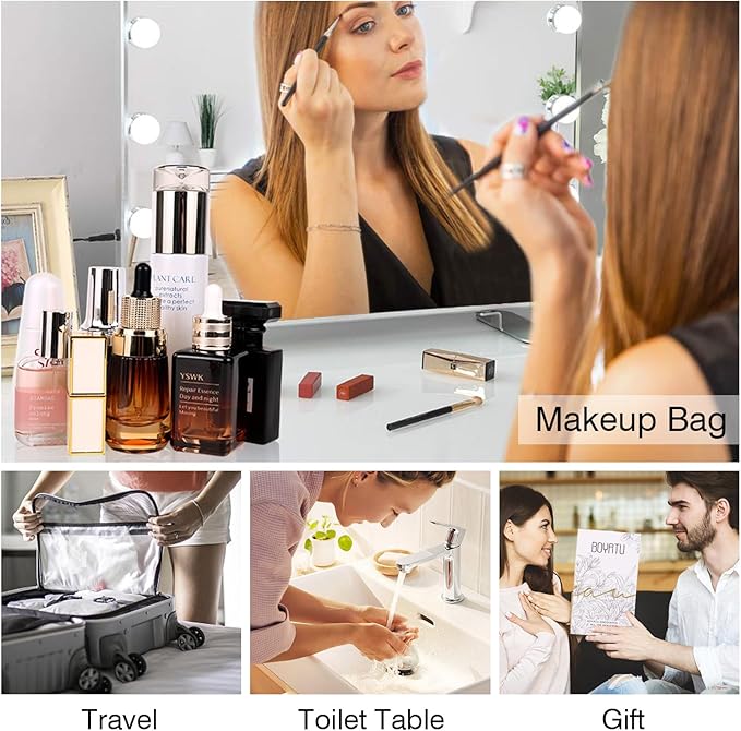 Travel Makeup Bag Organizer Cosmetic Bag: 3 Pcs Set Make up Bags for Women with Handle - Waterproof Vegan Leather Toiletry Bags with Comparments (C-06-Green)