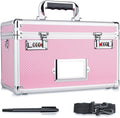 13.4 x 8 x 8.7 Inch Lockable Storage Box with Combination Lock, Portable Safe for Documents, Medicine, Cash & Valuables, Medicine Lock Box with Label Slot for Home, Office & Travel - Pink