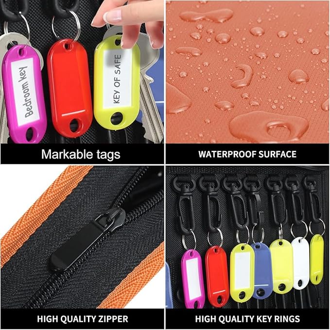 Sdstone 54 Hooks Portable Zippered Key Organizer,Fireproof and Waterproof Key Case,Portable Manager & Landlord Zipper Key Binder For Real Estate Sales,Hotel Executives, Car Service(Brown)