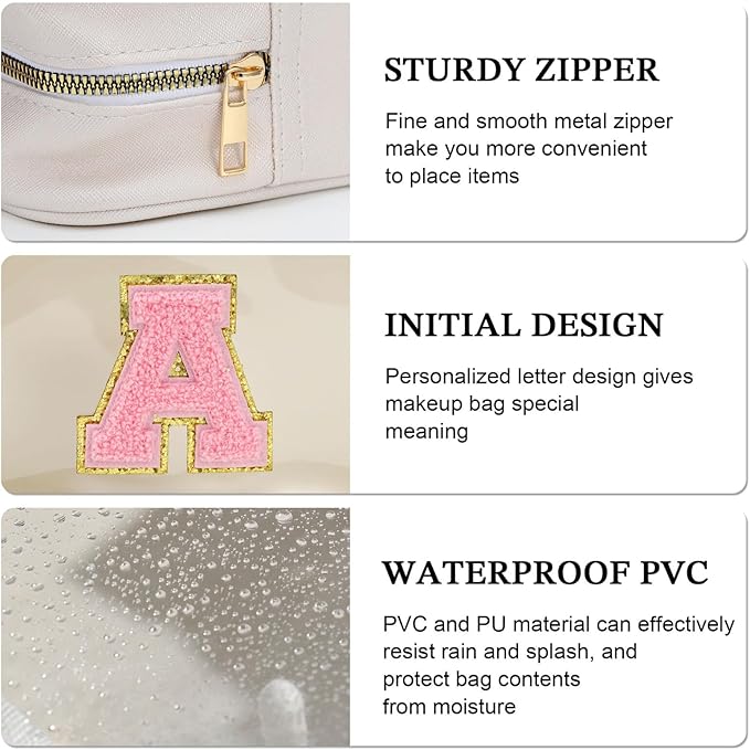 YOOLIFE Initial Make Up Bag Travel Toiletry Bag, Clear Makeup Bag Preppy Cosmetic Bag Clear Makeup Bags With Zipper Girlfriend Teacher 8 Year Old Girl Gifts Daughter Gifts Swim Gifts For Girls White T