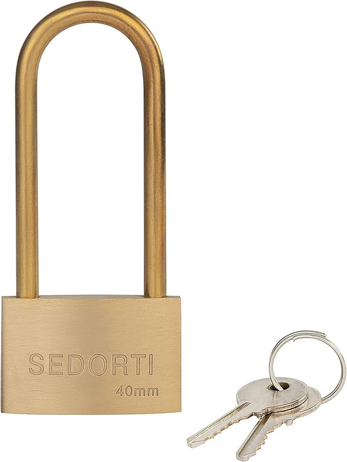 Weather Proof Lock, Keyed Alike Solid Brass Padlocks with Long Brass Shackle, Light Duty, 1-1/2" Wide Body, Marine Padlock, Anti Rust Lock, 4 Pack