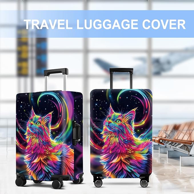 Cat Luggage Cover Washable Suitcase Protector Anti-Scratch,Stretchable Fit for 20-34Inch Luggage Durable Travel Bag Cover with Zipper Closure (M(24-26inch suitcase))