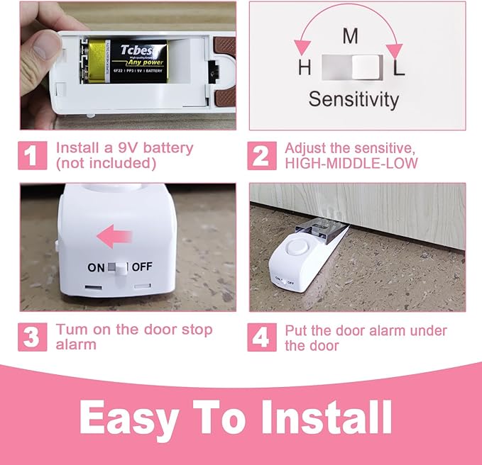 Portable Door Stop Alarm, No Installation Required, Provides Security for Home, Hotel and Traveling(3 Pack Door Stop)