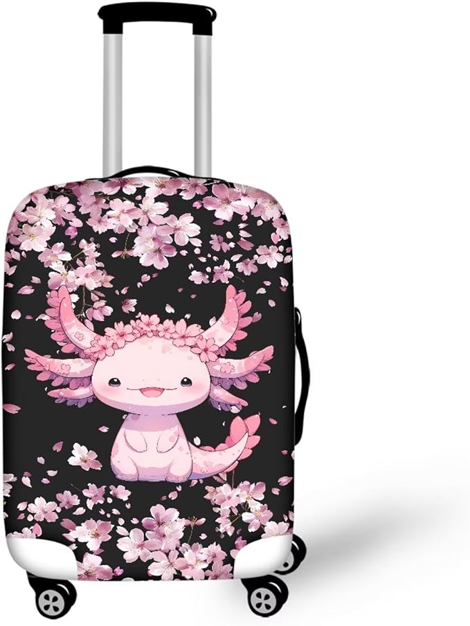 Cute Floral Axolotl Luggage Cover Travel Suitcase Protector Cover Zipper Closer for 26-29inch