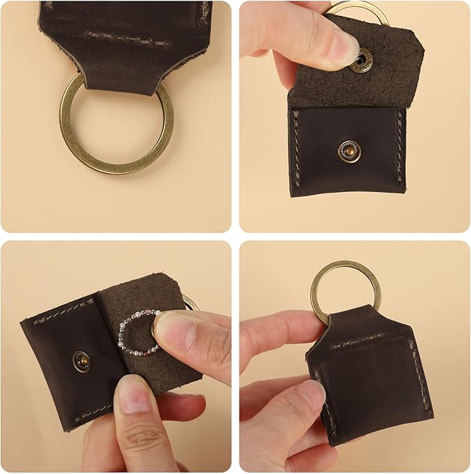 Jack&Chris Genuine Leather SD Card Holder Keychain, Anti-Shock Anti-Dust SD Card Case, Portable Camera Accessories for SD CF CFexpress Micro SD Nano SIM and Micro SIM Cards, Coffee